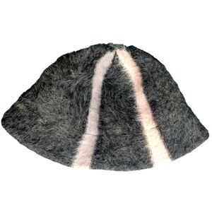 Angora wool bucket hat Light pink and white striped with gray Sauna